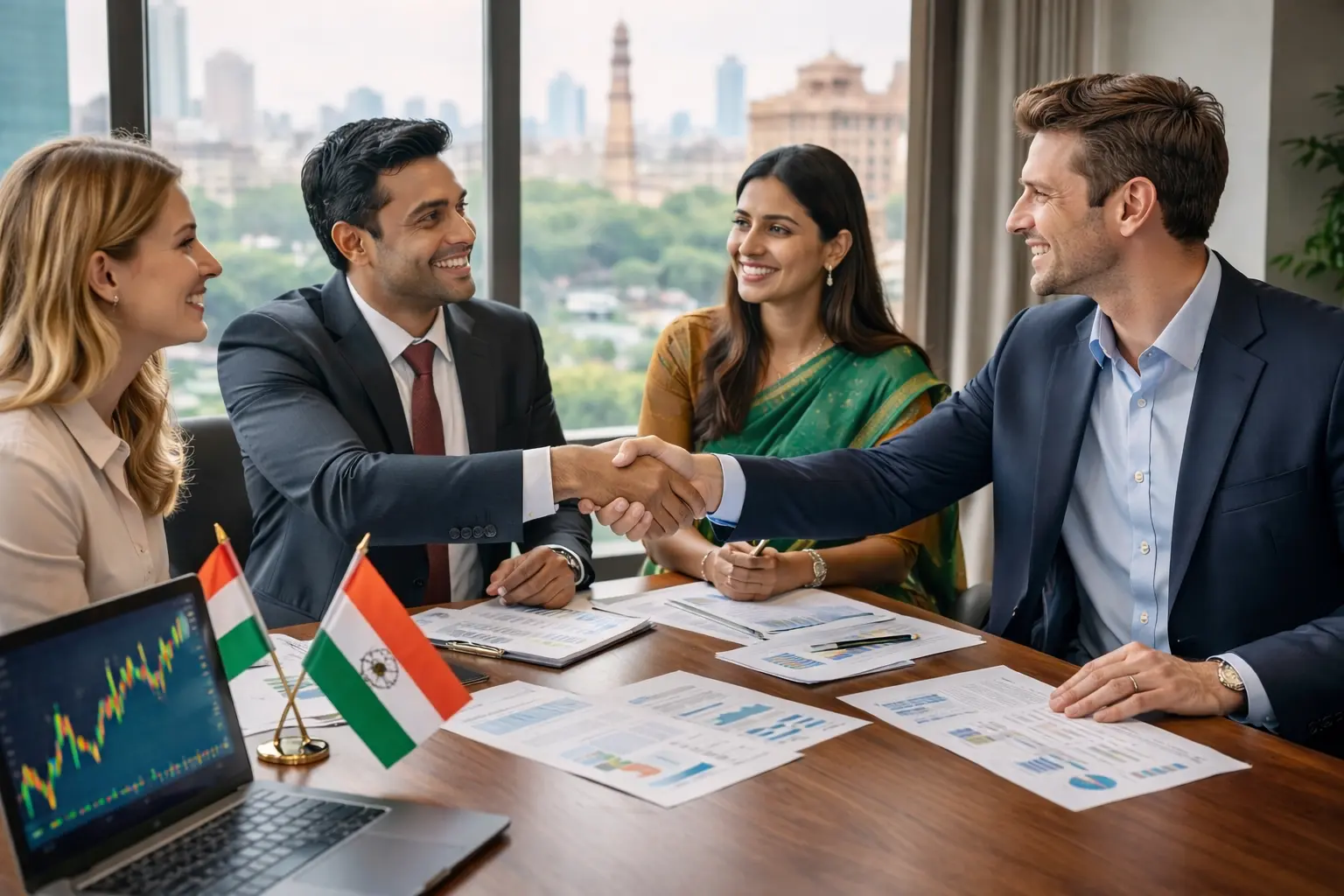 Global investors from India and overseas discussing investment opportunities in India